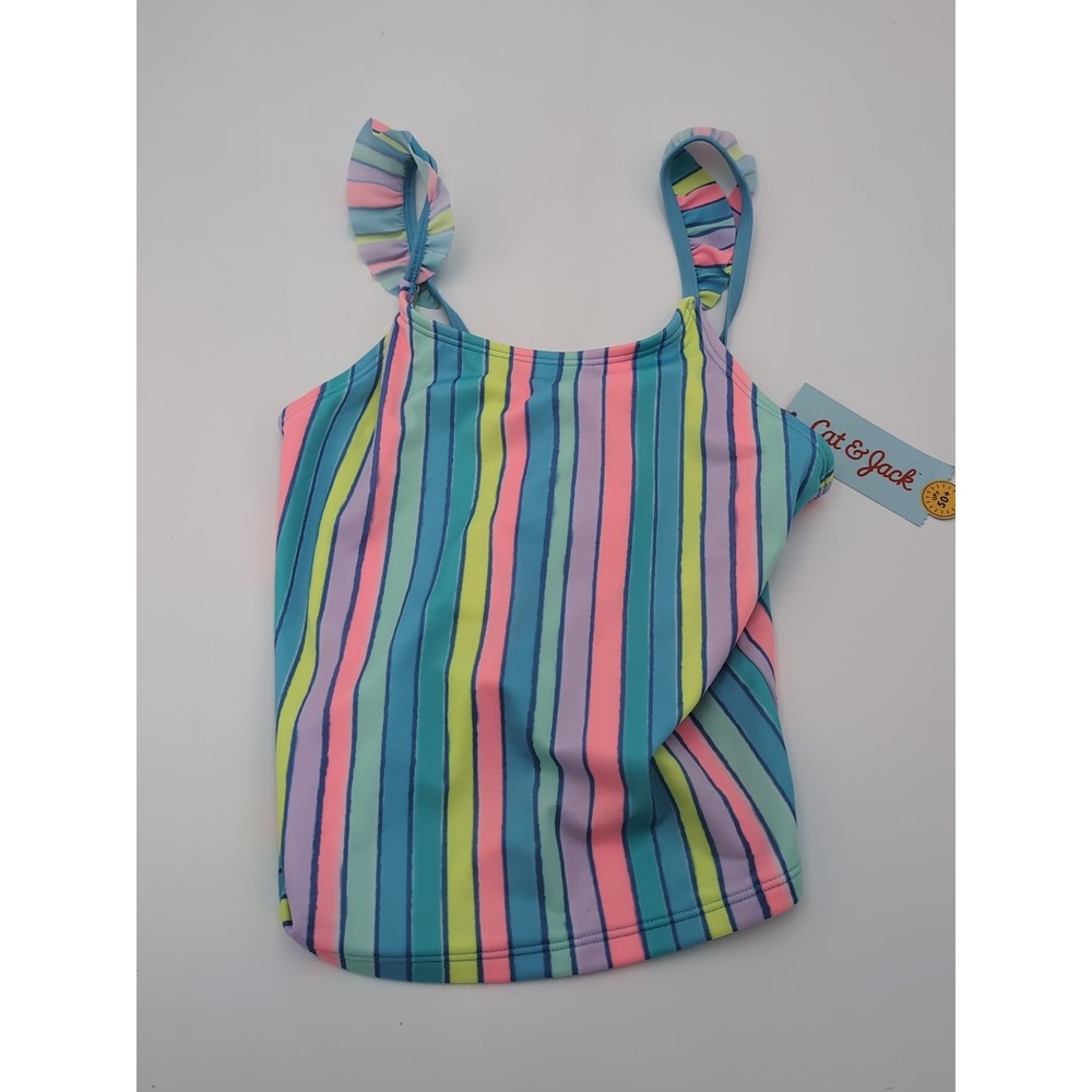 Cat & Jack Girls Size XL 14 Swim Top Stripes